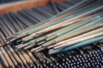 Welding electrodes in bulk.Close up picture.