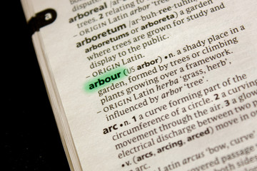 Arbour word or phrase in a dictionary.