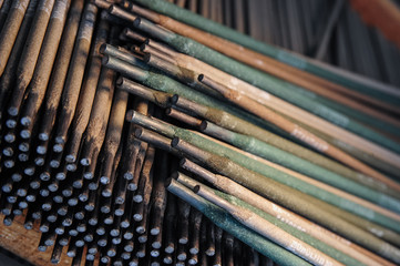 Welding electrodes in bulk.Close up picture.