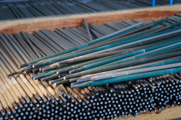 Welding electrodes in bulk.Close up picture.