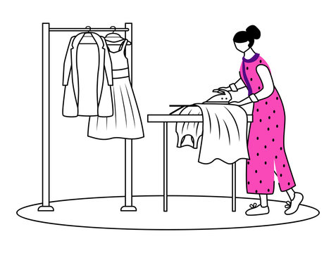 woman ironing clothes, pink dress, minimalist style clip art preview