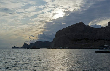 Sunset in the sea bay.