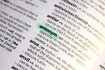 Naklejka premium Antonym word or phrase in a dictionary.