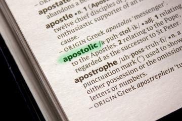 Apostolic word or phrase in a dictionary.