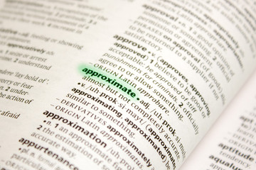 Approximate word or phrase in a dictionary.