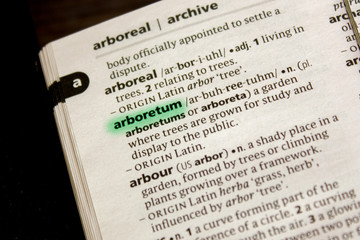 Arboretum word or phrase in a dictionary.