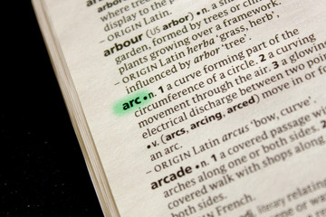 Naklejka premium Arc word or phrase in a dictionary.