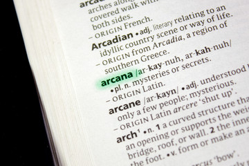 Arcana word or phrase in a dictionary.