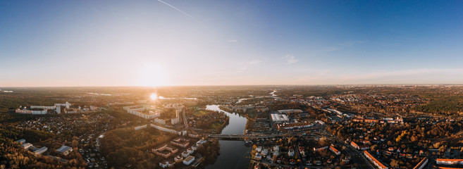 panorama drone photo of the old city Kopenick Berlin at sunrise