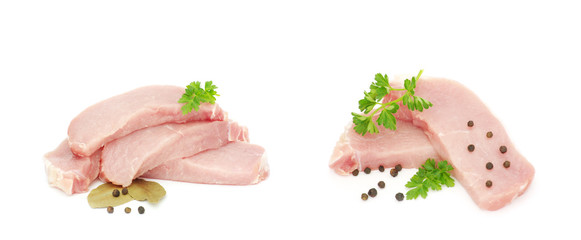 Pieces of fresh raw meat isolated on white background