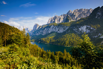 Location Alpine lake Vorderer Gosausee in Upper Austria.