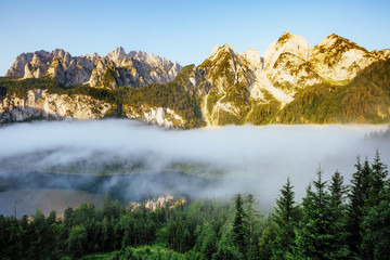 Location Alpine lake Vorderer Gosausee in Upper Austria.