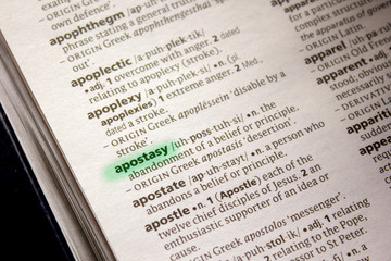 Apostasy word or phrase in a dictionary.