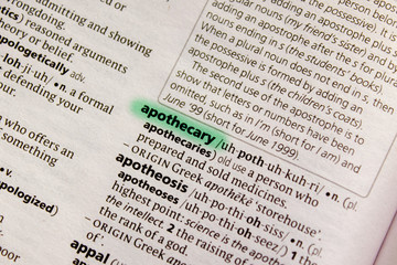 Fototapeta premium Apothecary word or phrase in a dictionary.