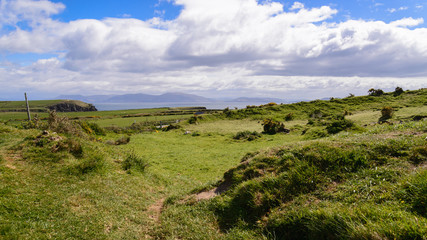 Irish mountain landscape overlooking an inlet.