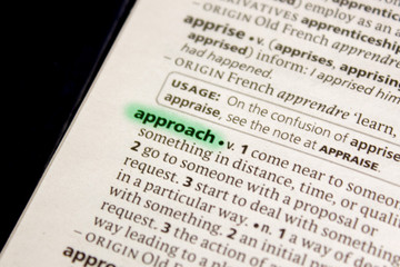 Approach word or phrase in a dictionary.