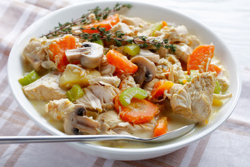 a portion of slow cooked chicken stew