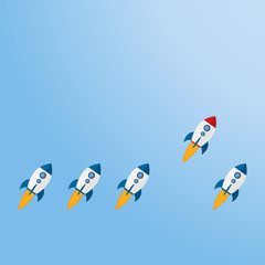 Red Rocket Leading Blue Ones . Leadership Concept With Rockets