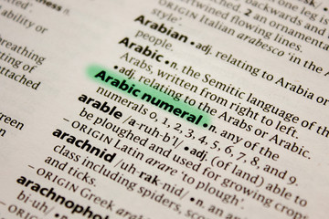 Arabic numeral word or phrase in a dictionary.