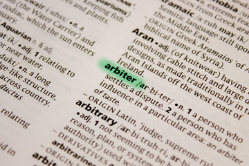 Arbiter word or phrase in a dictionary.