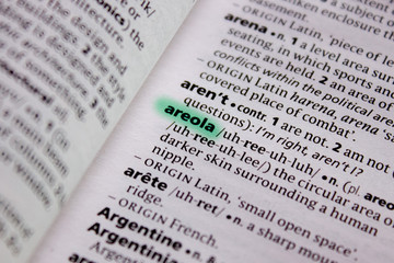 Areola word or phrase in a dictionary.