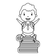 cute little student boy seated in books character
