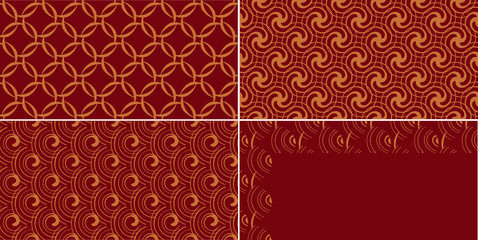 Vector - Red and gold Geometric background.Overlapping lines.Chinese  pattern set.