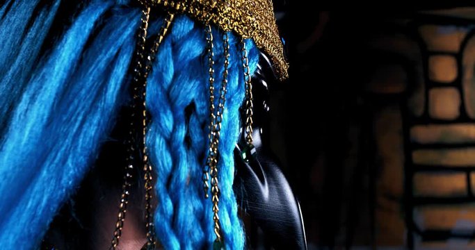 Close up of an ancient egyptian deity with the head of ibis, column, 4k