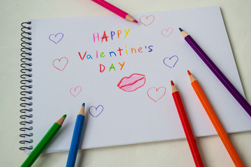 Pencil like a child`s hand drawn on valentines day.