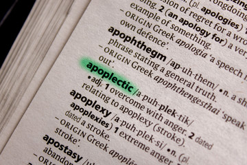 Apoplectic word or phrase in a dictionary.