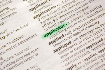 Applicator word or phrase in a dictionary.