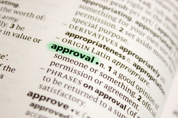 Approval word or phrase in a dictionary.