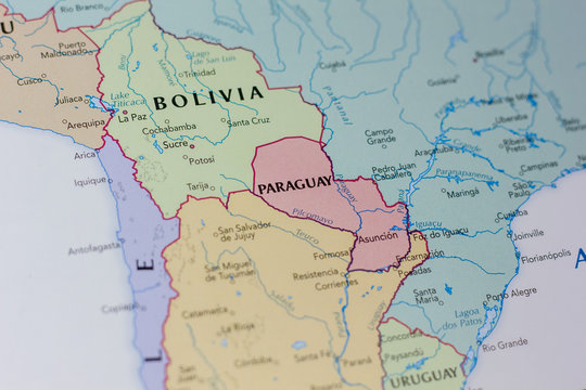 Ivanovsk, Russia - February 04, 2019: Paraguay on the map of the world.