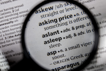 The word or phrase aslant in a dictionary.