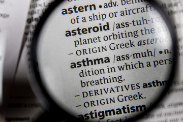 The word or phrase asthma in a dictionary.