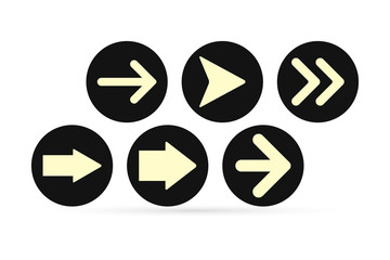 Button arrow icon set isolated on white. Black symbol for web in round. Sketch circle with arrow. Vector stock illustration