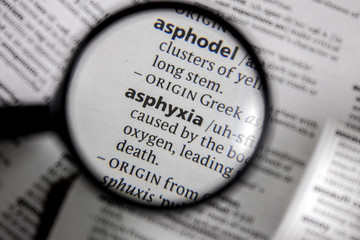 The word or phrase asphyxia in a dictionary.