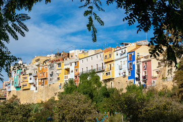 Obraz premium Colorful houses in seaside of Villajoyosa in Spain.