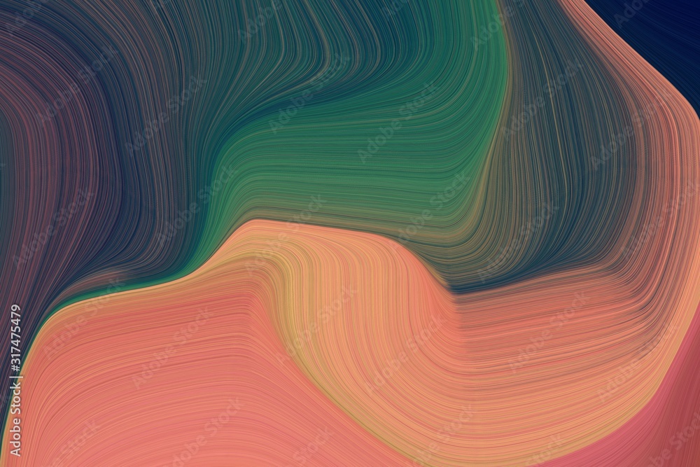 Aufkleber abstract fluid lines and waves and curves canvas design with dark slate gray, dark salmon and pastel