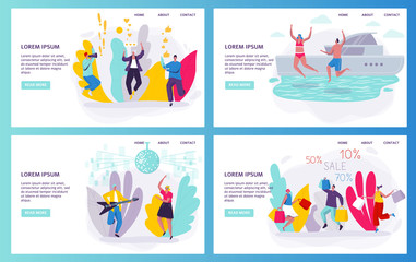 Happy jumping people in flat style for website design, vector illustration