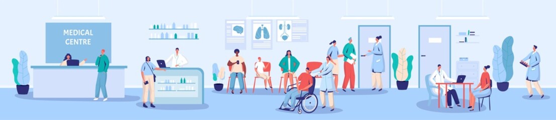 Medical center reception and waiting room vector illustration
