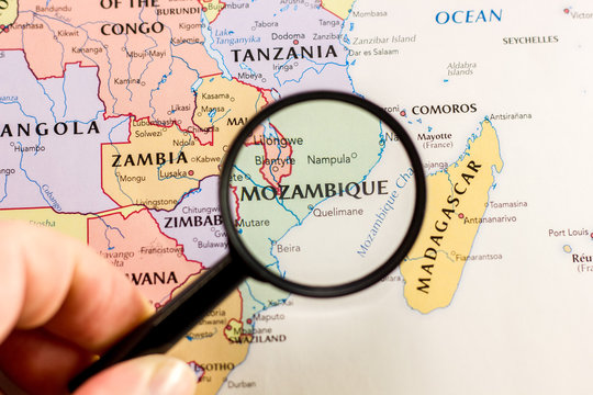 Ivanovsk, Russia - January 24, 2019: Mozambique on the map of the world.
