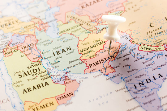 Ivanovsk, Russia - January 24, 2019: Pakistan on the map of the world.