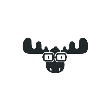 Smart Moose Logo Animal Deer Elk Wild Illustration Mascot Zoo Cartoon Character Nerd Glasses Geek Student Education Education Genius Knowledge Nerdy