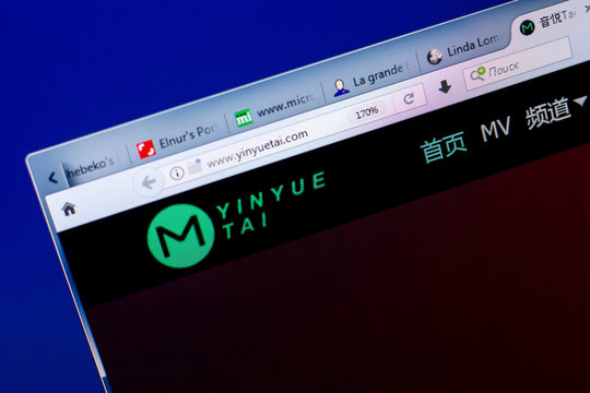 Ryazan, Russia - May 27, 2018: Homepage of YinyueTai website on the display of PC, url - YinyueTai.com.