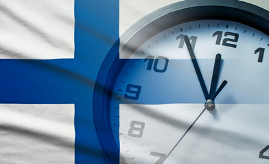 Finland flag with dial of a clock