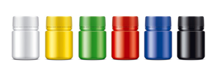 Set of Colored bottles for pills. Matt surface version. 