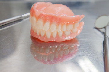 Set of dentures. Close up Teeth. Diagnosis and copayment