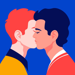 Fototapeta premium Two young men in profile. Homosexual couple in profile. LGBT. Vector flat illustration