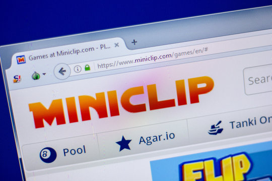 Ryazan, Russia - June 05, 2018: Homepage of Miniclip website on the display of PC, url - Miniclip.com.